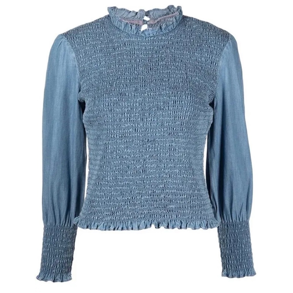 Veronica Beard Blue Smocked Blouse